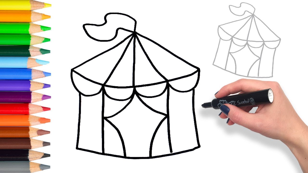 1280x720 Learn To Draw A Circus Tent Teach Drawing For Kids And Toddlers - Tent Sketch