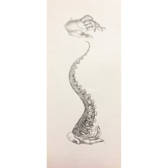 570x570 Linggo Surreal Drawing Tentacle Ii Octopus Hand Wall Art Wall Etsy - Tentacle Sketch