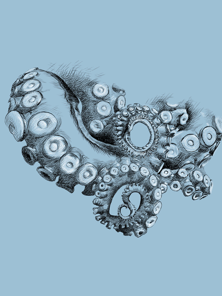 750x1000 Octopus Tentacle Two Tone Drawing From Redbubble Day Of The Shirt - Tentacle Sketch