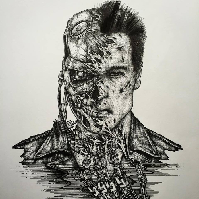 700x700 Terminator Face Rip - Terminator Sketch