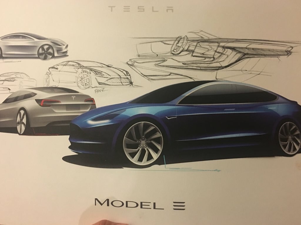 1024x768 Tesla Model 3 Initial Design Sketches Show Good Follow Through - Tesla Sketch