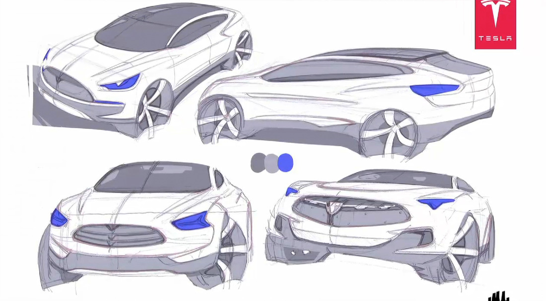 1100x607 Tesla Model X Unveiling Event And Concept Drawing Images - Tesla Sketch