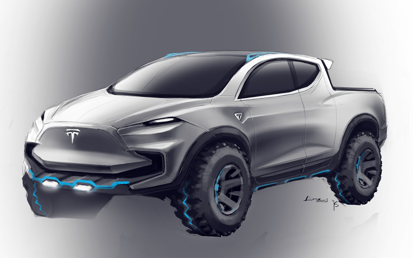 1600x1000 Ak Design Tesla Truck Sketch - Tesla Sketch