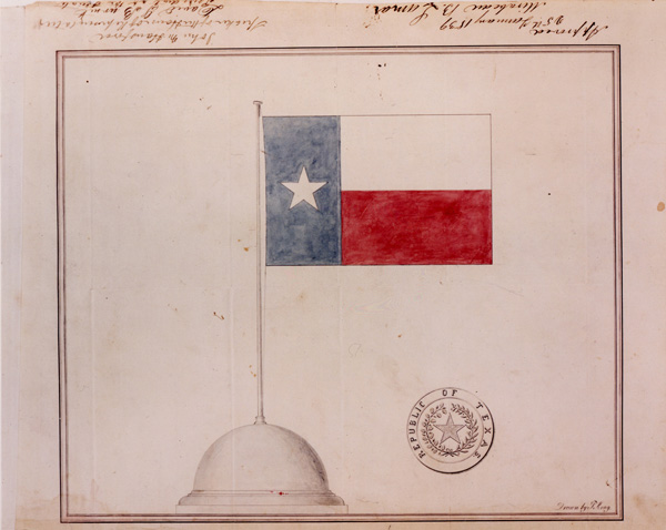 600x478 Lone Star Flag Design By Peter Krag, January 25, 1839 Tslac - Texas Flag Sketch
