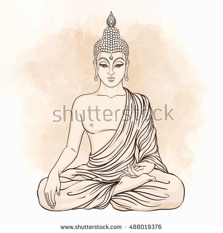 450x470 Buddha Over Ornate Mandala Round Pattern. Esoteric Vintage Vector - Thai Buddha Sketch