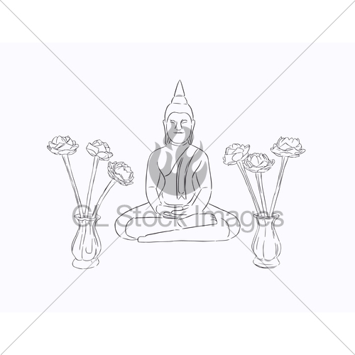 500x500 Thai Culture Concept With Buddha , Sketch Vector Gl Stock Images - Thai Buddha Sketch