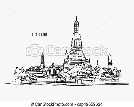 450x361 Thai Culture Concept With Han Draw Sketch Temple Landscape - Thailand Sketch