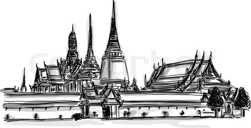 800x409 Vector World Famous Landmark Collection Grand Palace - Thailand Sketch