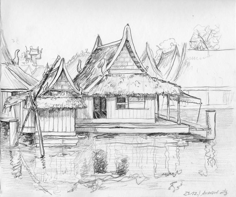 770x644 Ancient City (Thailand) Drawing By Rudolf Mitter Saatchi Art - Thailand Sketch