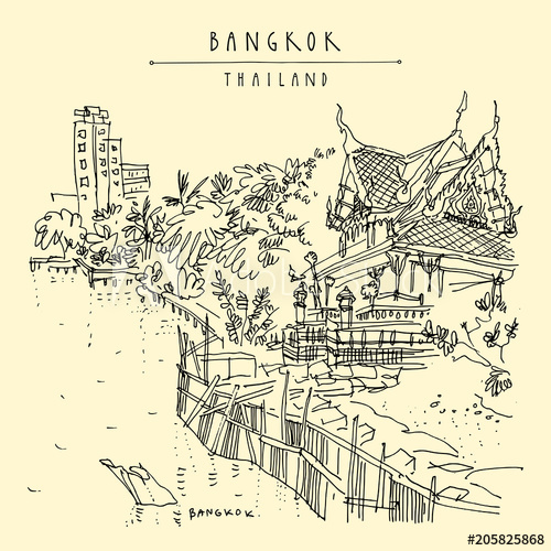 500x500 Bangkok, Thailand. Bangkok, Thailand. Chao Phraya River Khaosan - Thailand Sketch