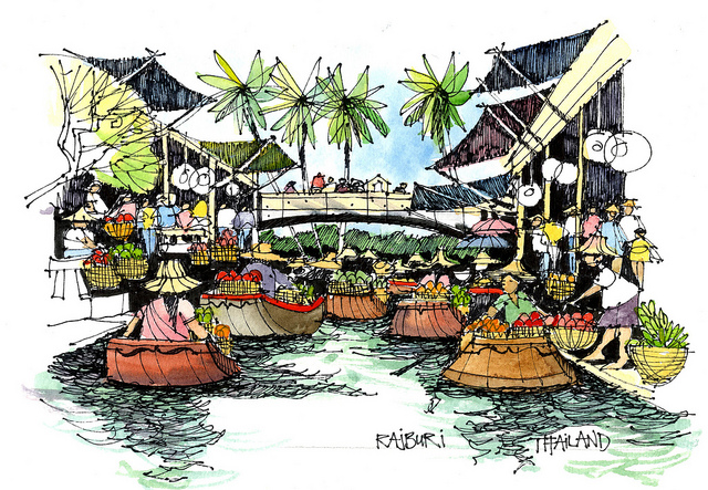 640x443 Busy City Sketches By James Richards Wanderarti - Thailand Sketch