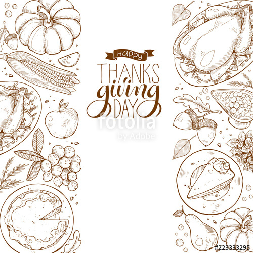 500x500 Happy Thanksgiving Day Greeting Card Template. Thanksgiving Poster - Thanksgiving Sketches