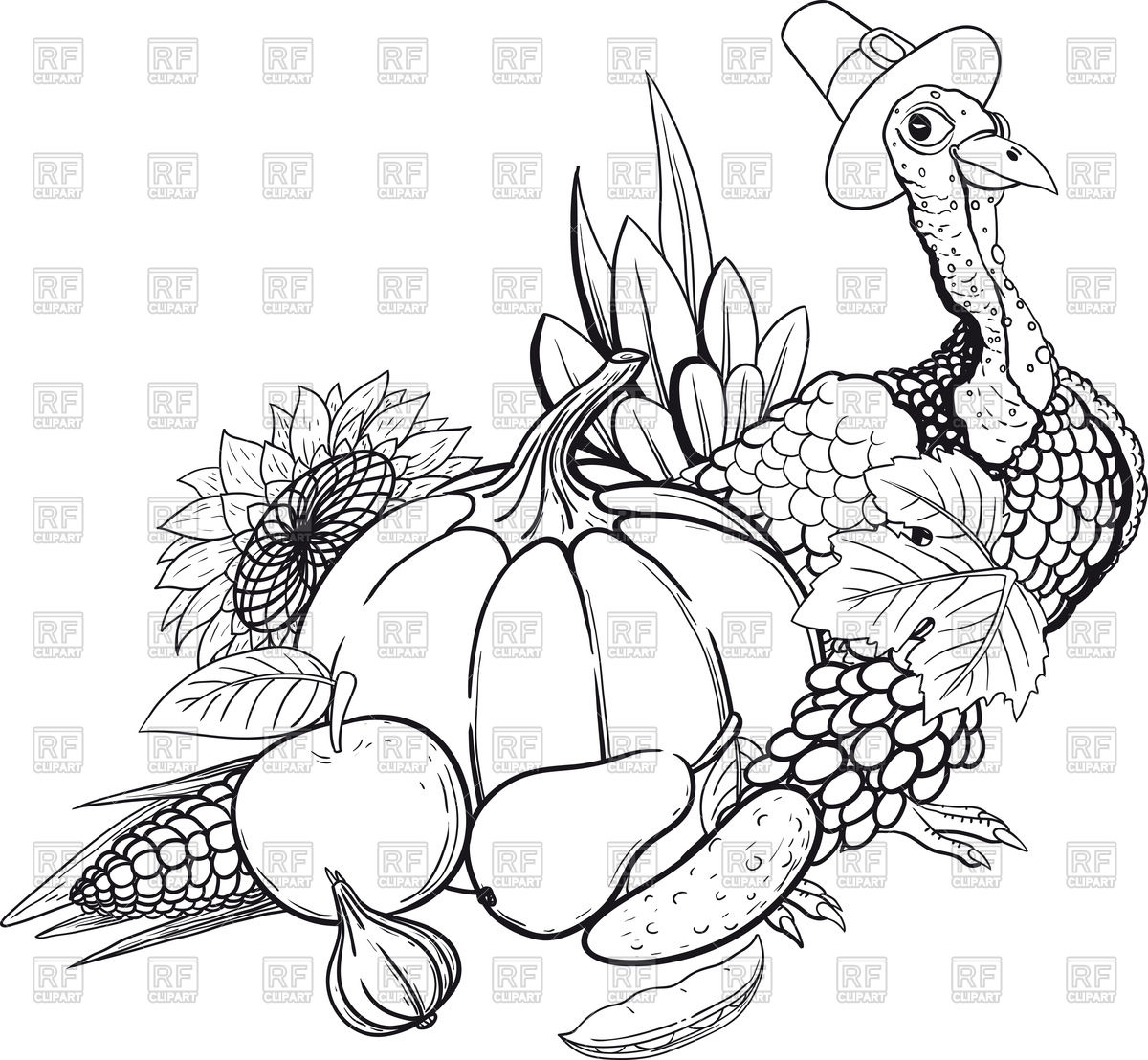 1200x1108 Thanksgiving Day A Holiday Still Life With Fruit Vegetables - Thanksgiving Turkey Sketch