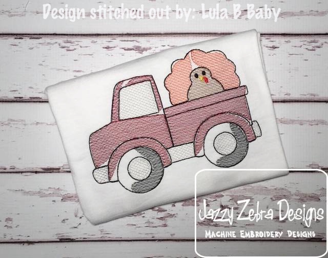 640x504 Truck With Turkey Sketch Embroidery Design - Thanksgiving Turkey Sketch