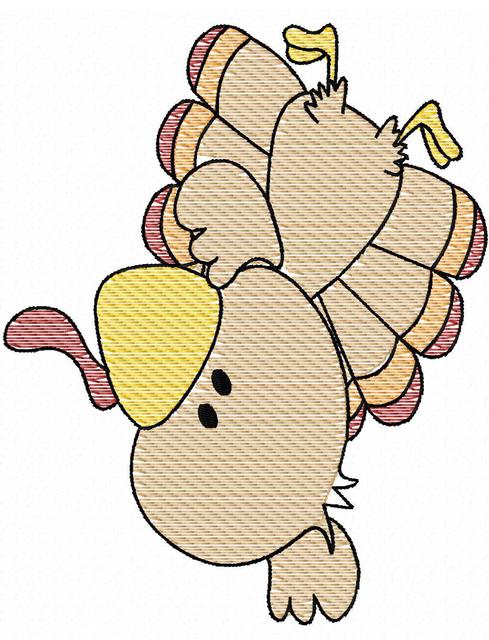 489x640 Turkey Doing Handstand Sketch Embroidery Design - Thanksgiving Turkey Sketch