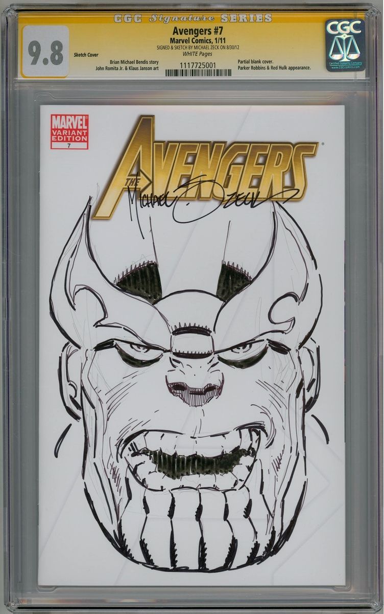 752x1200 Avengers 7 Cgc 9.8 Signature Series Signed Mike Zeck Thanos Sketch - Thanos Sketch