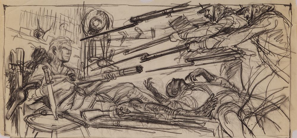 1000x464 John Jensen (7) The Alamo Panoramic Production Sketches And (4 - The Alamo Sketch