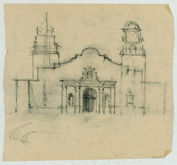 600x558 Mission San Antonio De Valero (The Alamo). Front Facade Sketches - The Alamo Sketch