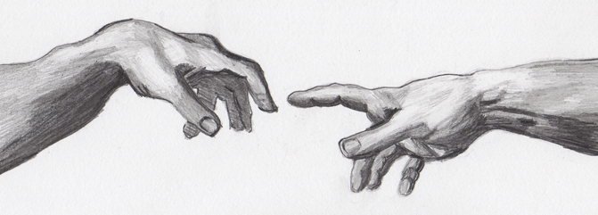 671x241 In Wonder Of The God Of Creation - The Creation Of Adam Sketch