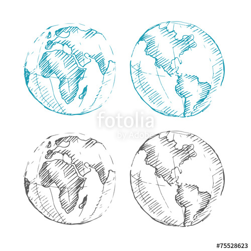 500x500 World Map Earth Globe. Sketch. Vector Illustration. Stock Image - The Earth Sketch