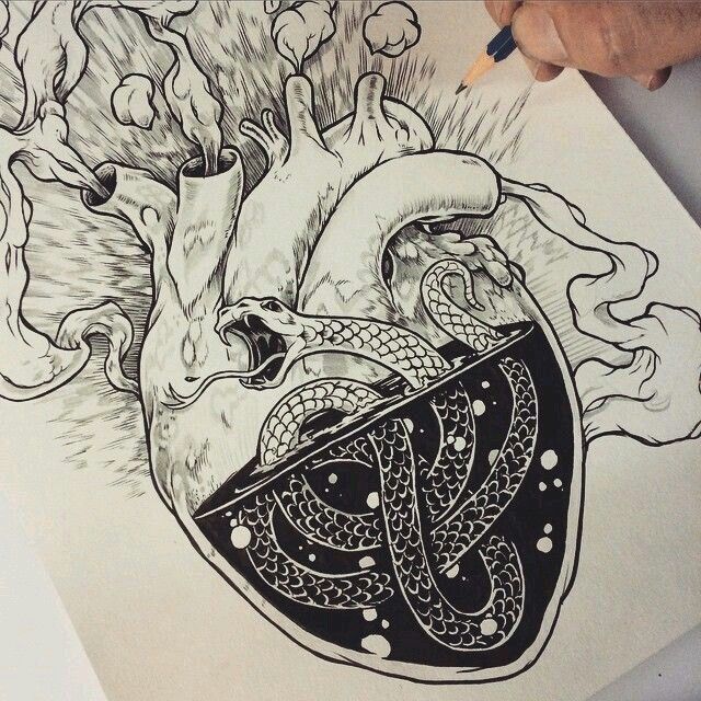 640x640 Snake In The Heart Art Things Art, Drawings And - The Heart Sketch