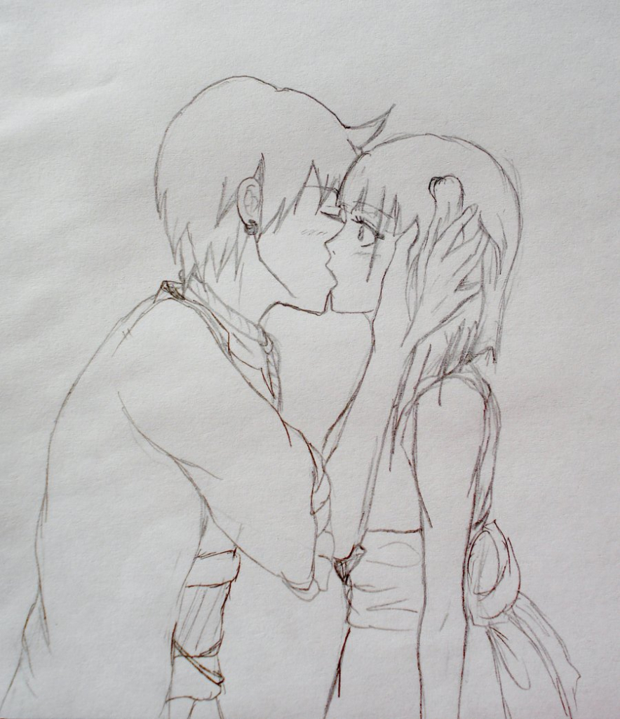 884x1024 Kiss Romantic Couple Simple Drawing Pictures - The Kiss Sketch