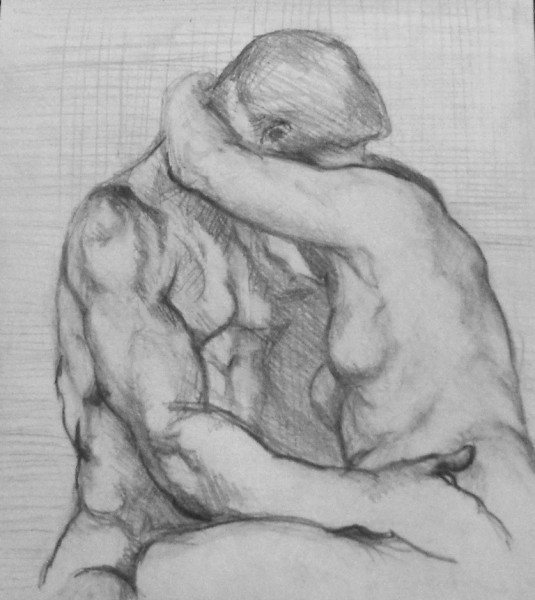 535x600 Sketch Of The Kiss (Rodin Sculpture) Danny Lyon - The Kiss Sketch