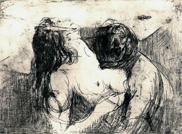 599x443 Artwork By Edvard Munch - The Kiss Sketch