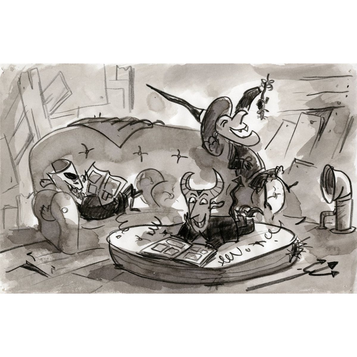 1200x1200 Pair Of Original Scene Sketches Of Jack Skellington And Igor From - The Nightmare Before Christmas Sketch