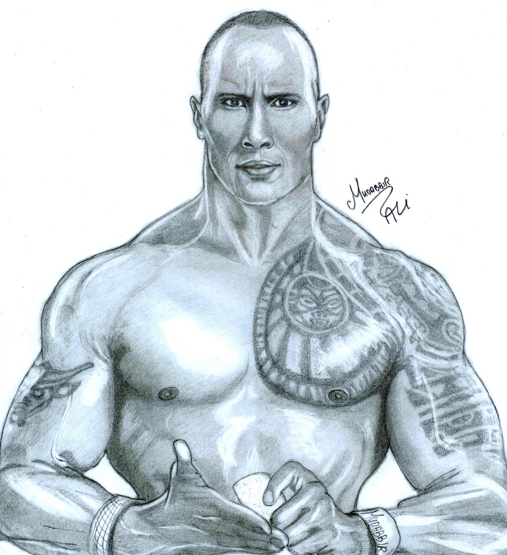 1024x1121 Dwayne The Rock Johnson By Mudabbirali - The Rock Sketch