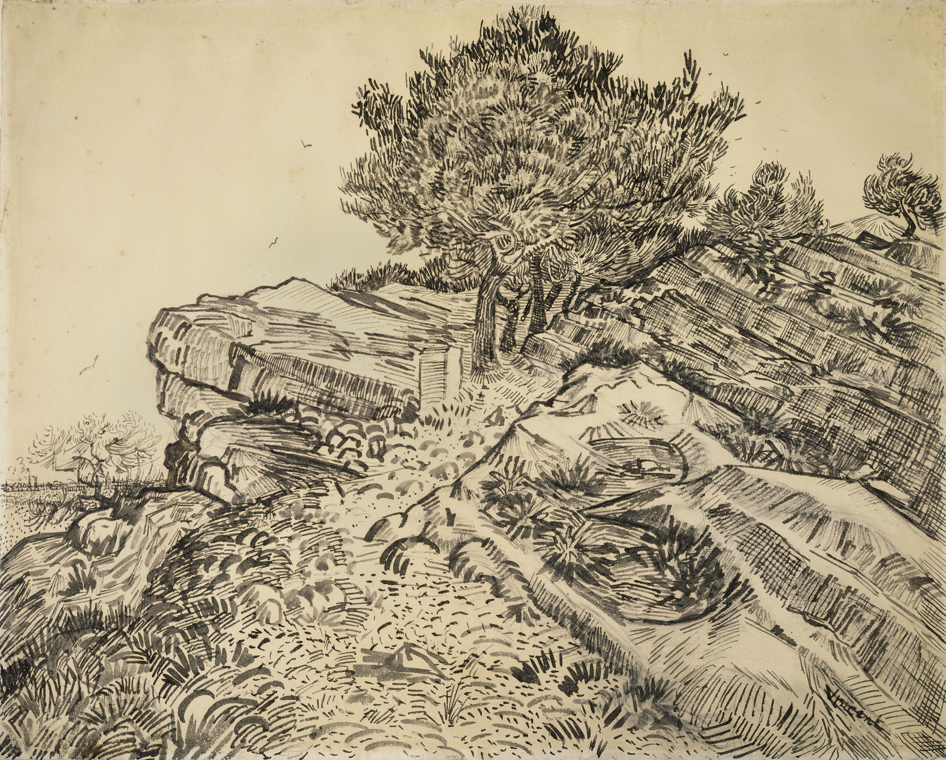 1920x1543 The Rock Of Montmajour With Pine Trees - The Rock Sketch