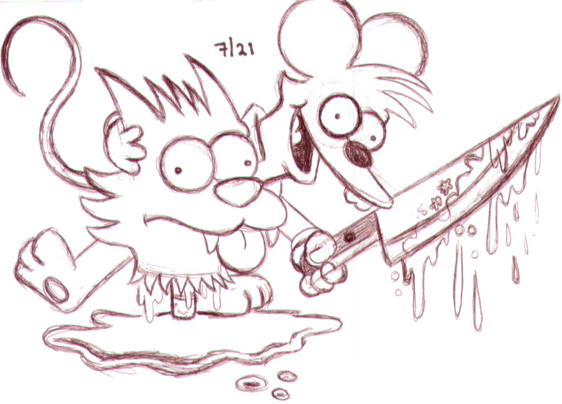 803x578 Itchy And Scratchy Pen Sketch By The Simpsons Club - The Simpsons Sketch