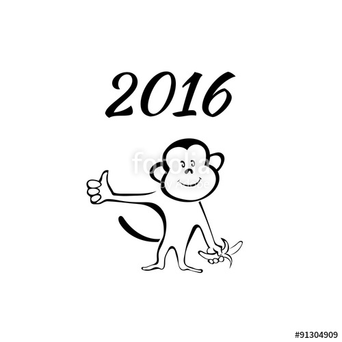 500x500 Sketch Monkey And 2016. Design Of The Calendar. Vector Illustrat - The Sketch Monkey