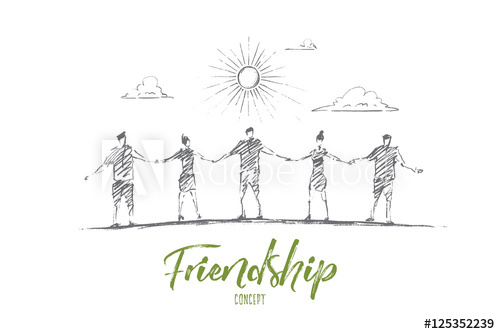 500x334 Vector Hand Drawn Friendship Concept Sketch. Five Friends Standing - The Sun Sketch