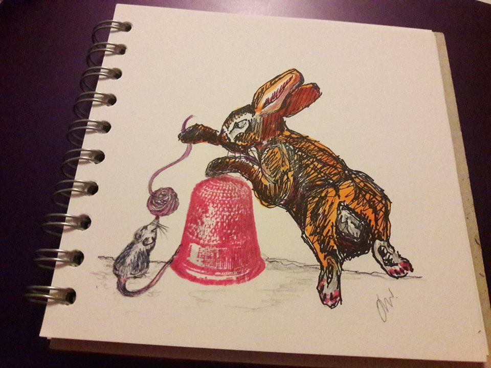 960x720 Hare And Thimble Mouse Original Drawing Conscious Crafties - Thimble Sketch
