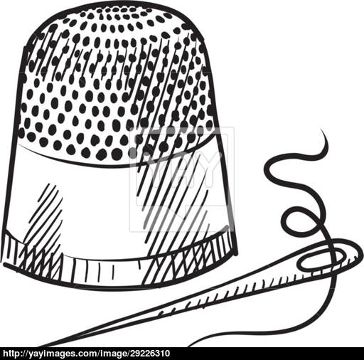 512x506 Thimble And Needle Sketch Vector - Thimble Sketch