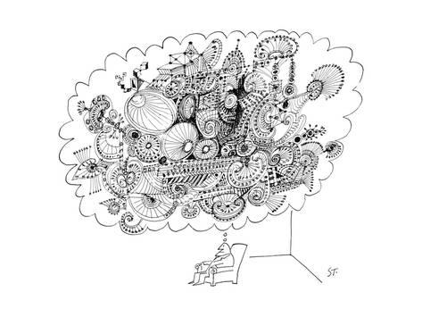 473x355 A Man Sitting In A Chair Is Thinking Of A Very Large Elaborate - Thinking Man Sketch