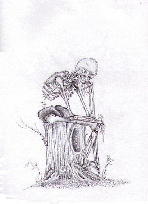 508x700 Thinking Skeleton Greeting Card For Sale By Garrett Wright - Thinking Man Sketch