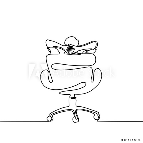 500x500 Continuous Line Drawing. Man Thinking And Dreaming In Office Chair - Thinking Man Sketch