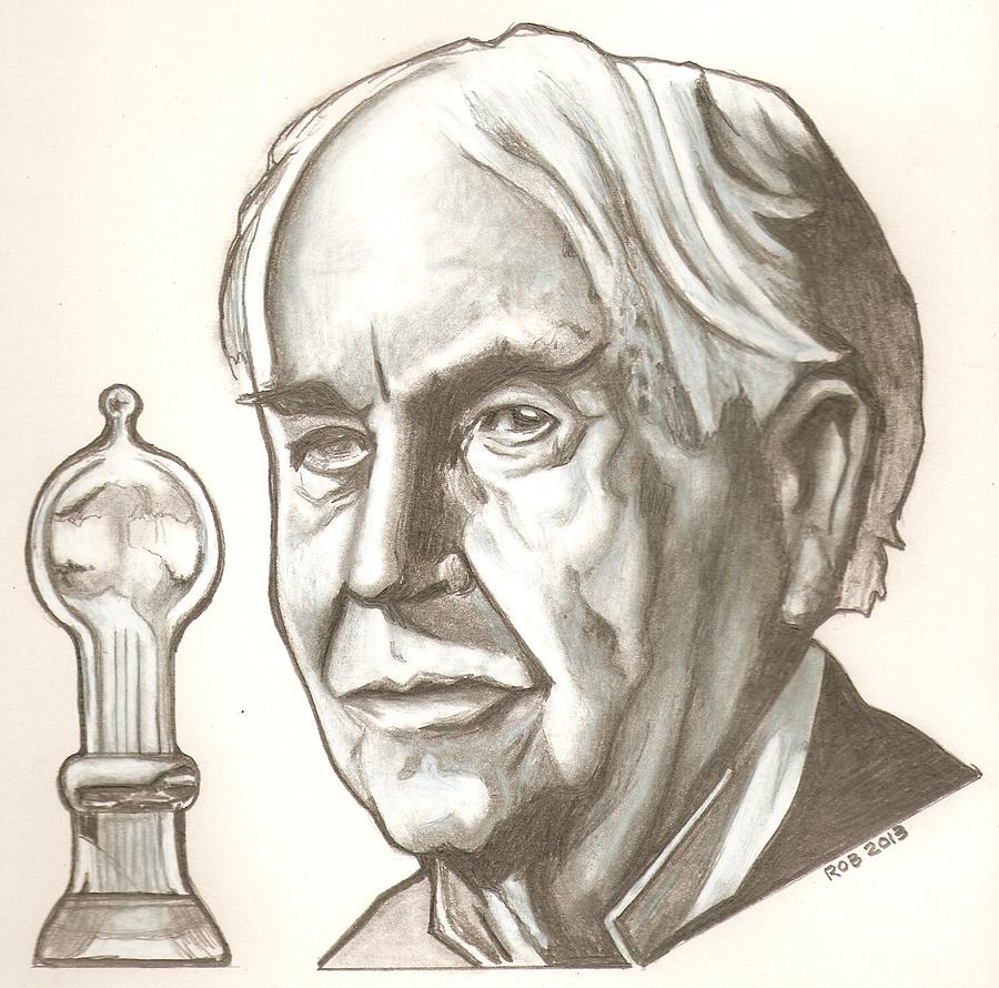 900x890 Thomas Edison Drawing Drawing By Robert Crandall - Thomas Edison Sketch