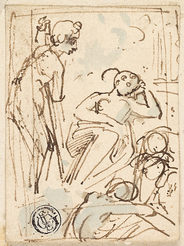 598x800 Sketch Of Man Leaning On Staff, Looking - Thomas Sketch