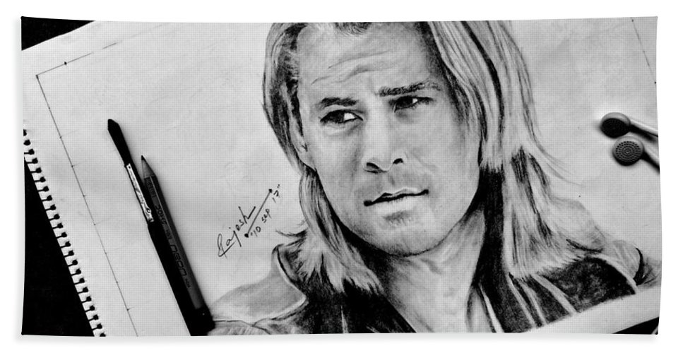 967x500 Thor Sketch Beach Towel For Sale By Rajesh Art Gallery - Thor Sketch