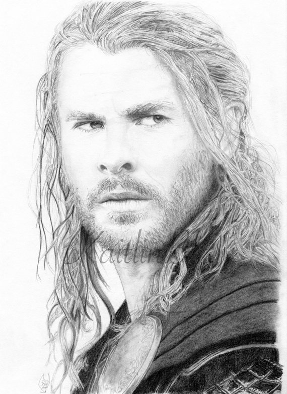 570x783 Thor Sketch. Print Etsy - Thor Sketch