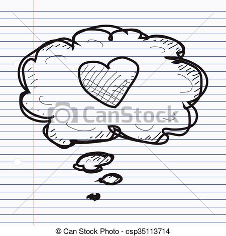 450x470 Simple Doodle Of A Heart In Thought Bubble. Simple Hand Drawn - Thought Bubble Sketch