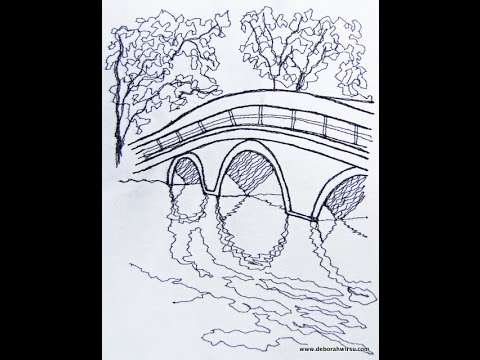 480x360 Thread Sketching In Action No 12 Chinese Bridge Stitched Landscape - Thread Sketching