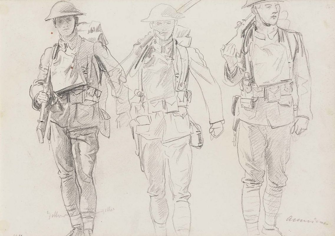 1137x800 Sketch Of Three Soldiers By John Singer Sargent History, Analysis - Three Sketch