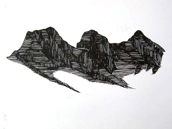 570x427 Three Sisters Illustration Ink Line Drawing Mountains By Dproject - Three Sketch