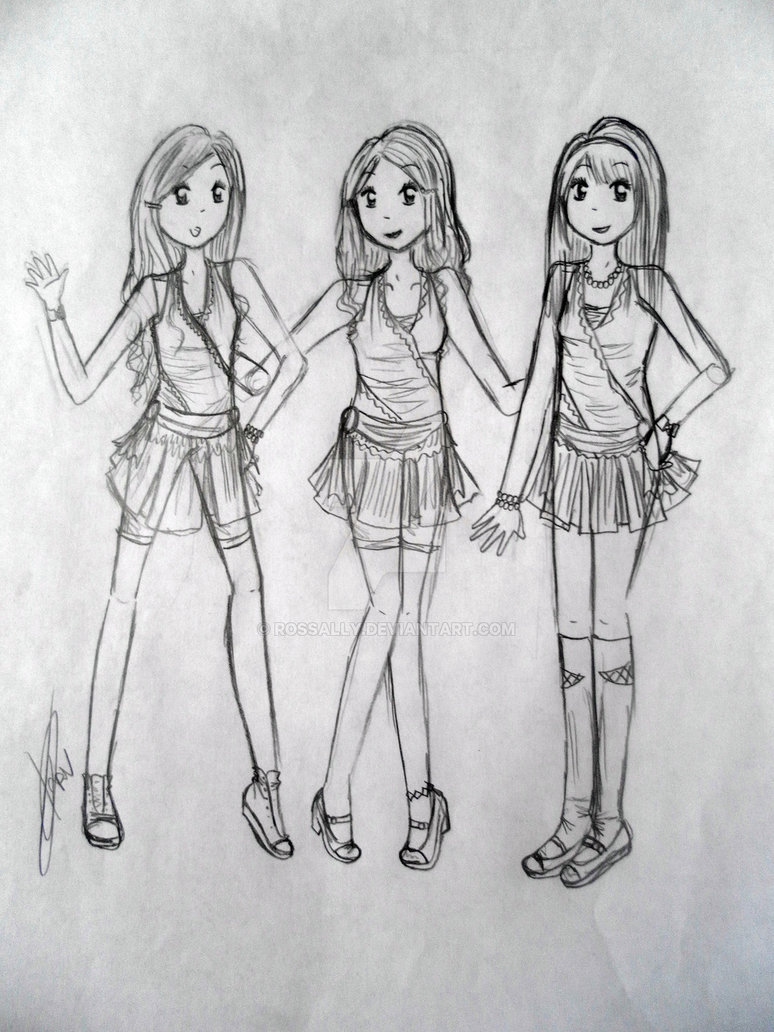 774x1032 Three Girls Sketch By Rossally - Three Sketch