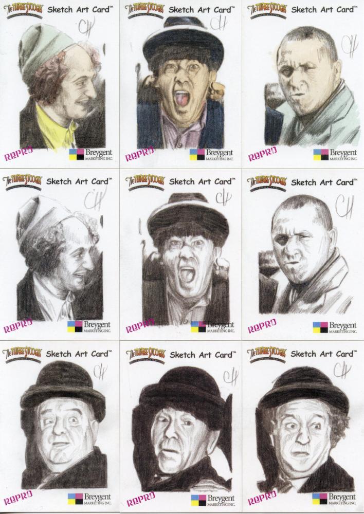708x1000 Three Stooges Repro Sketch Card Set By Chris Henderson 18 Cards - Three Stooges Sketch