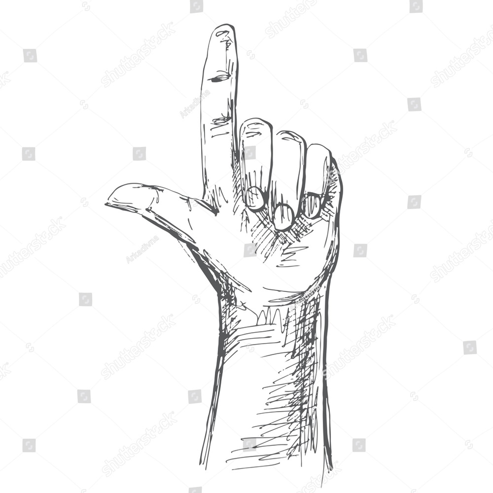 1000x1000 Hand, Gesture The Index Finger Up. Illustration In Sketch Style - Thumb Sketch